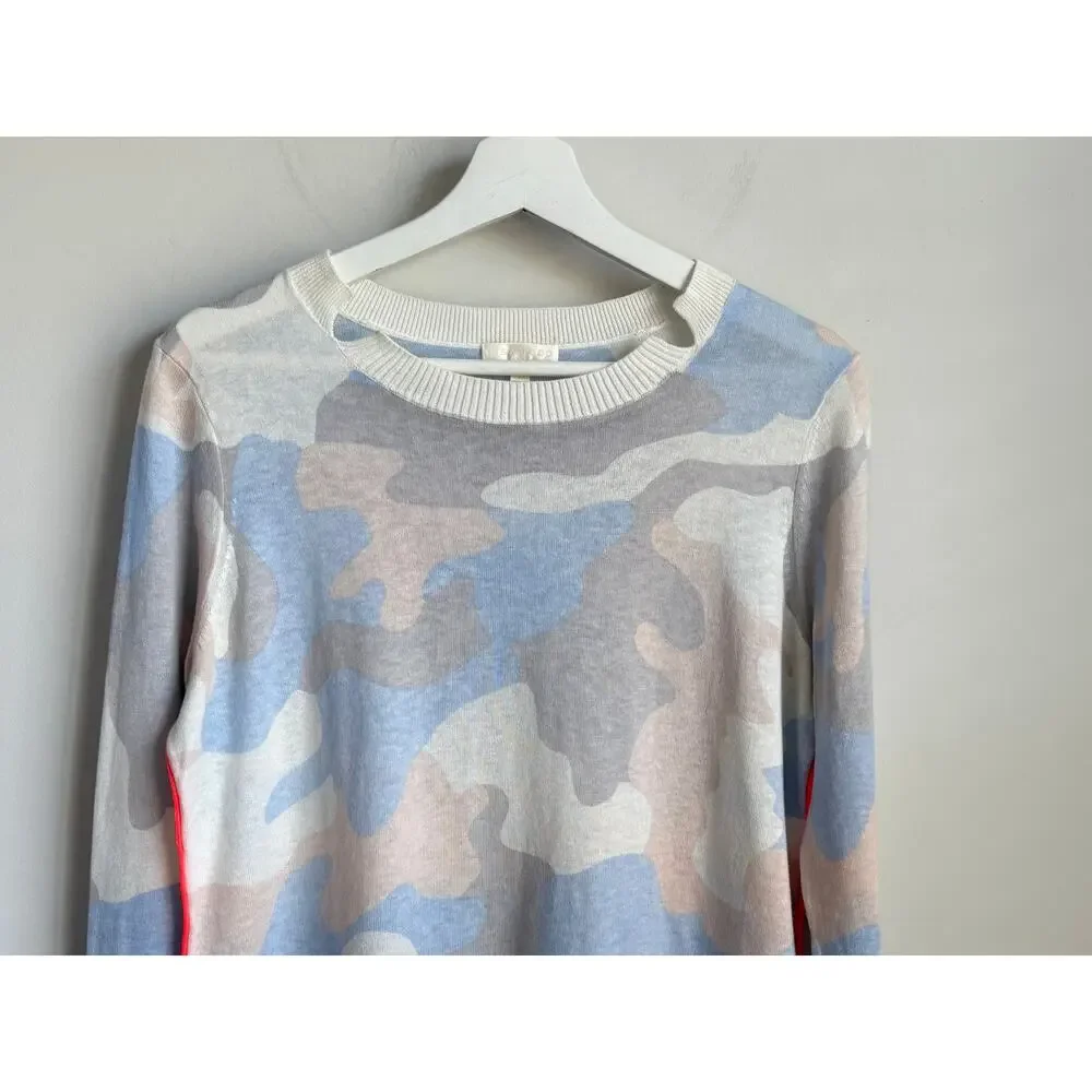 Lisa Todd Summer Camo Printed Pop Split Neck Linen Pullover Sweater Multi Small